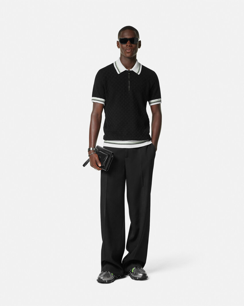 Versace Poloshirt Mit Reissverschluss In Black
