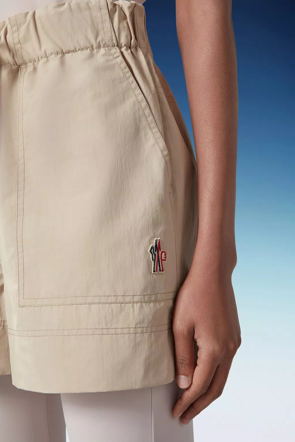 Moncler Technical Froissé Shorts Beige In Nude