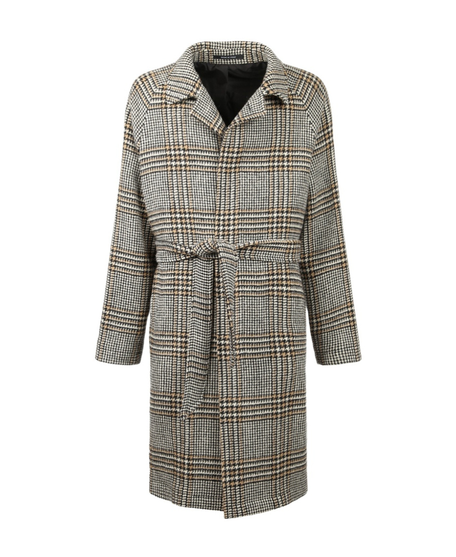 Tagliatore Check-print Tie-waist Single-breasted Coat In Gray