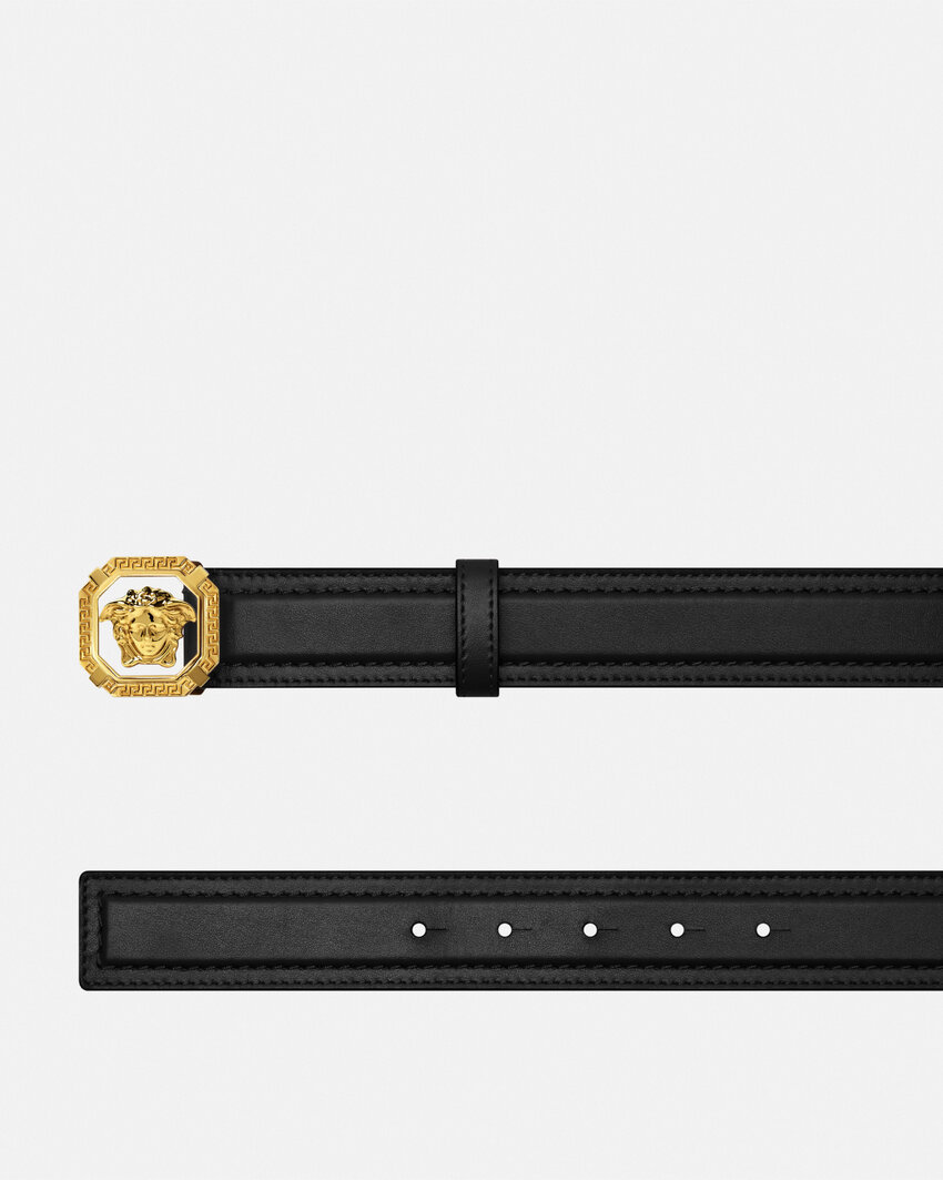 Shop Versace Medusa Leather Belt In Black