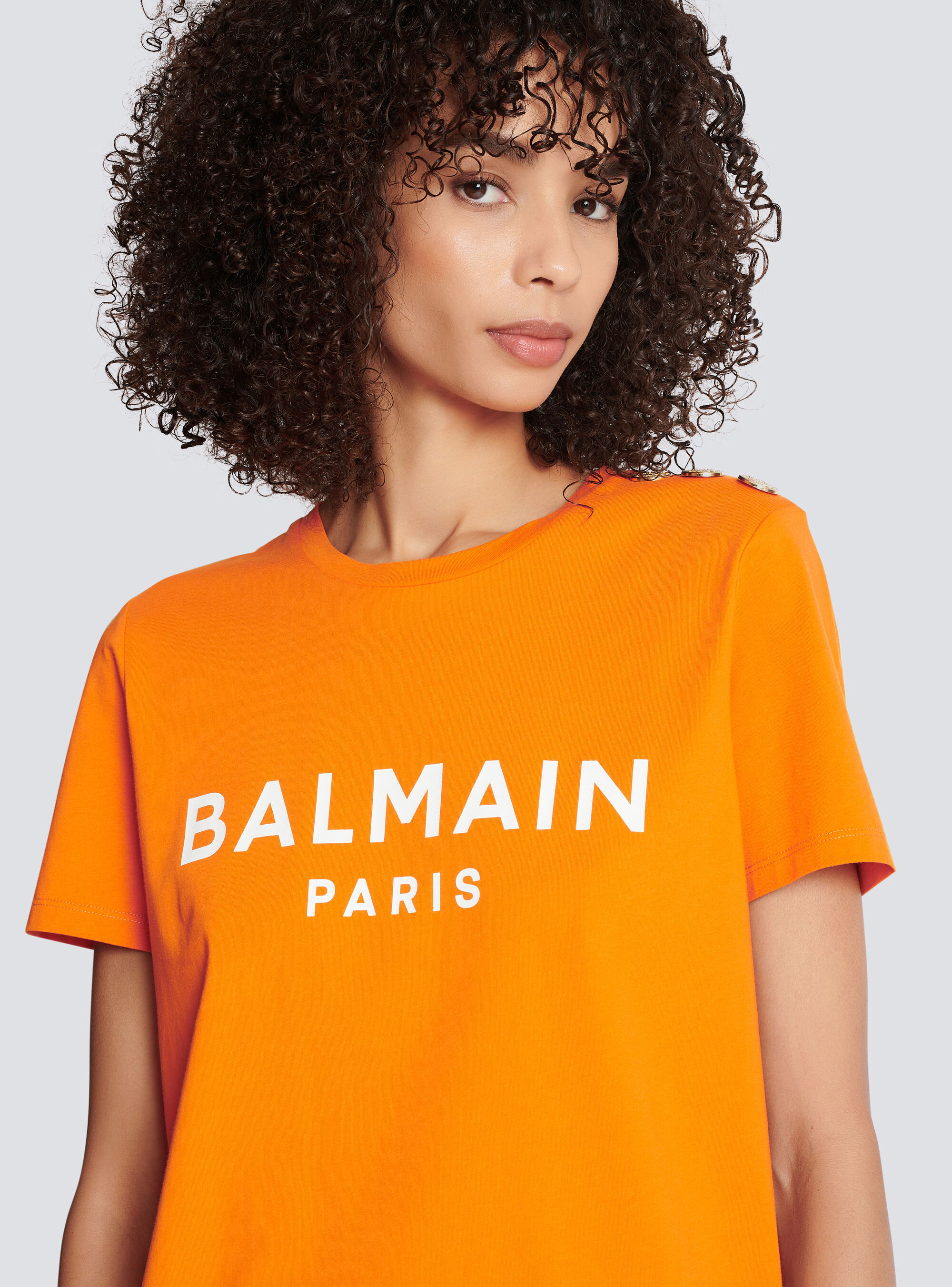 Balmain Eco-responsible Cotton T-shirt With Logo Print In Orange