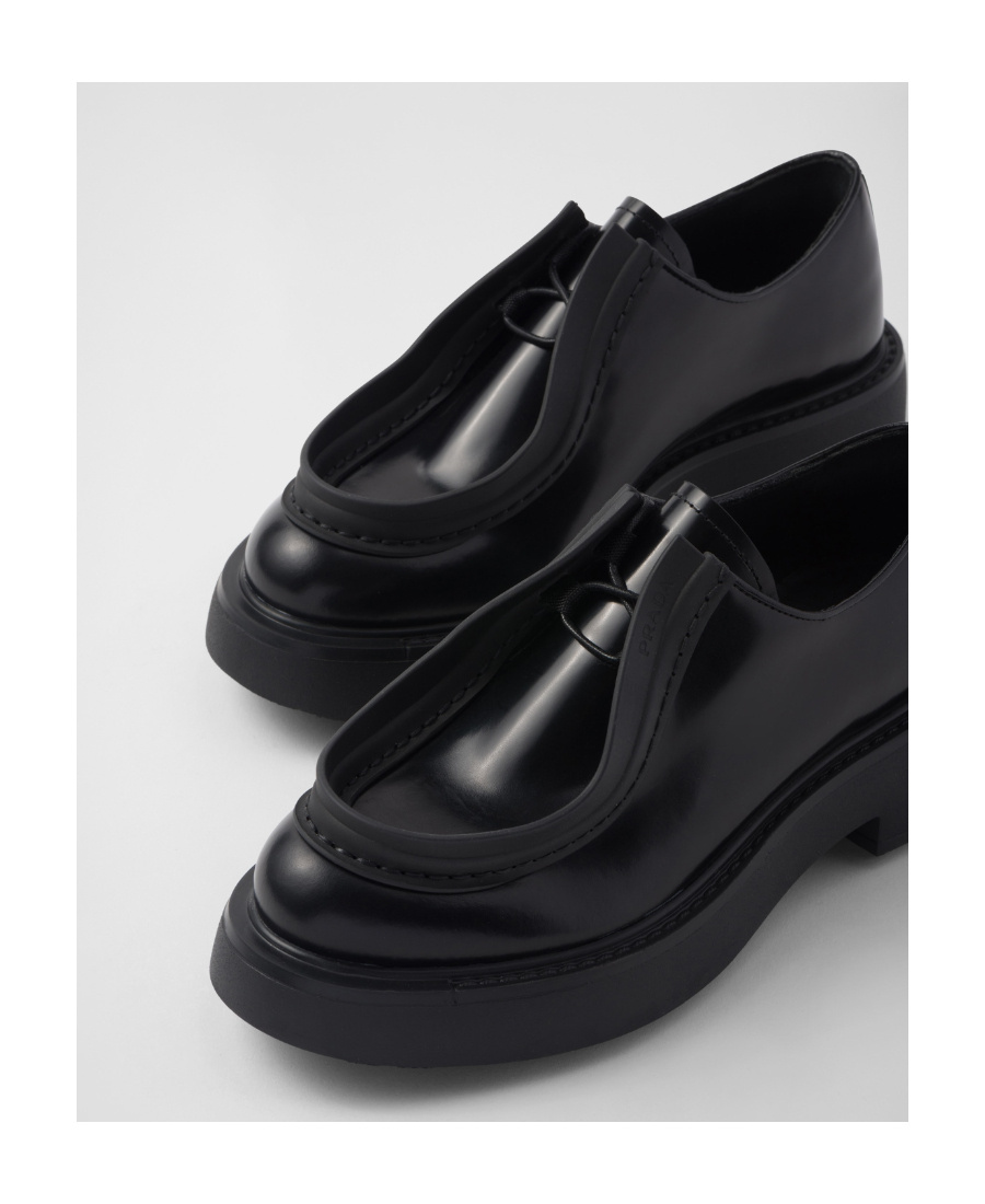 Prada Women's Leather Lace-up Shoes In Black