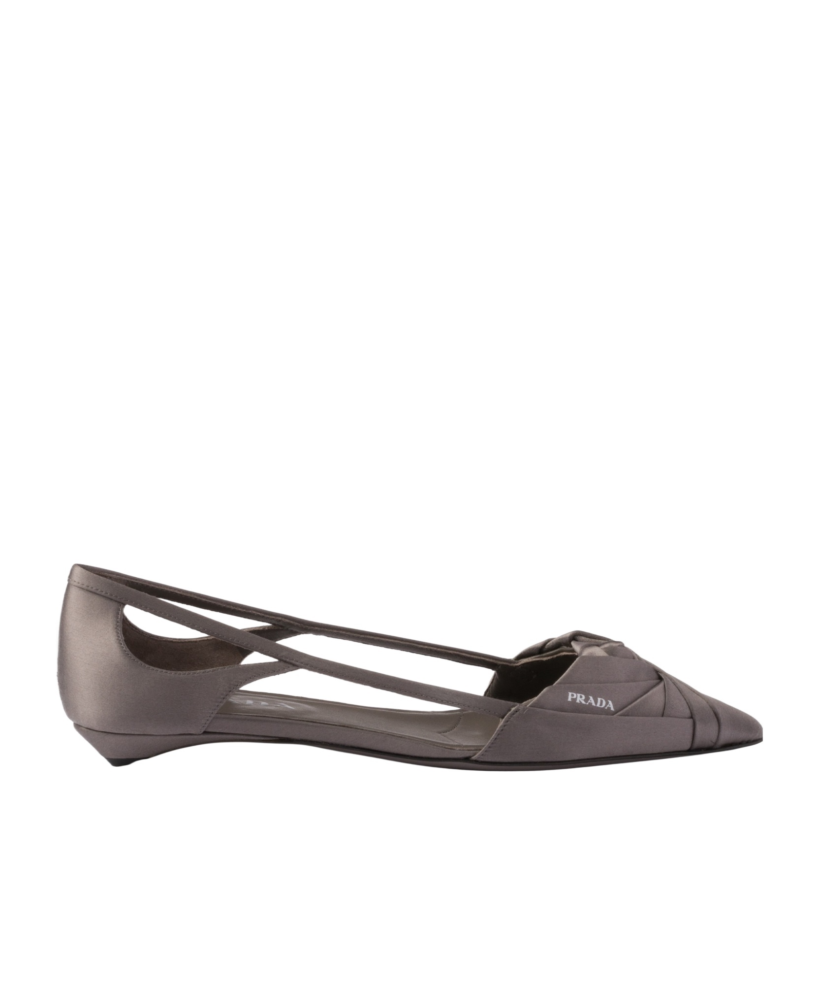 Prada Satin Cut-out Ballet Flats In Gray