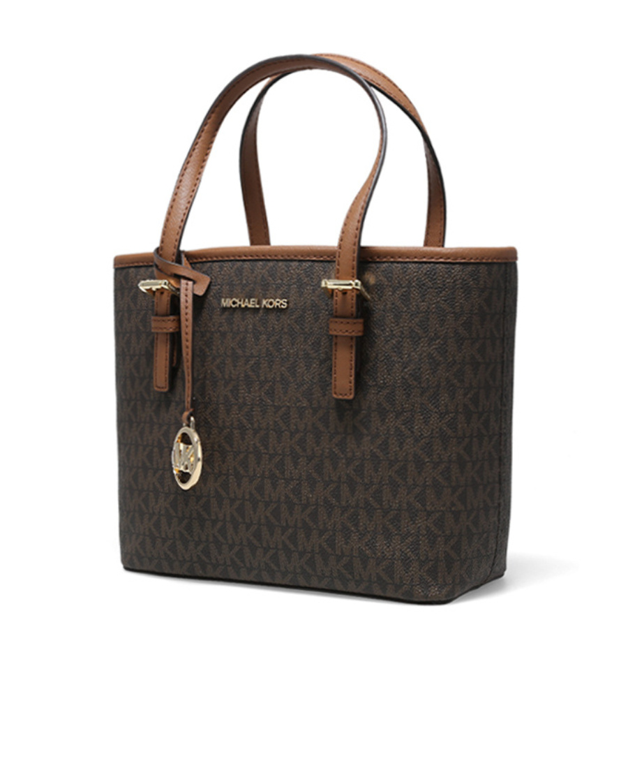 Shop Michael Kors Jet Set Travel Logo Satchel Bag In Black