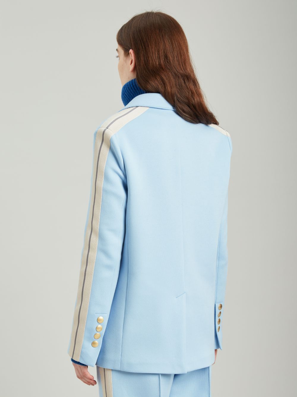 Shop Palm Angels Side-stripe Buttoned Blazer In Blue