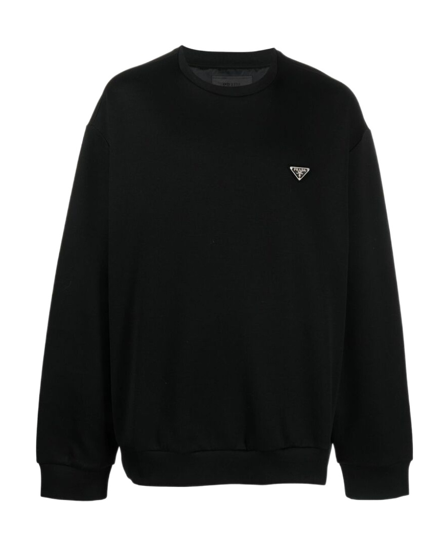 Prada Triangle-logo Cotton Sweatshirt In Black
