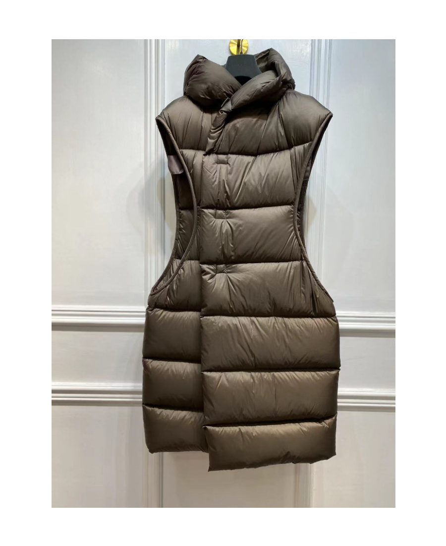 Shop Rick Owens Logo Long Sleeveless Down Jacket In Multicolor