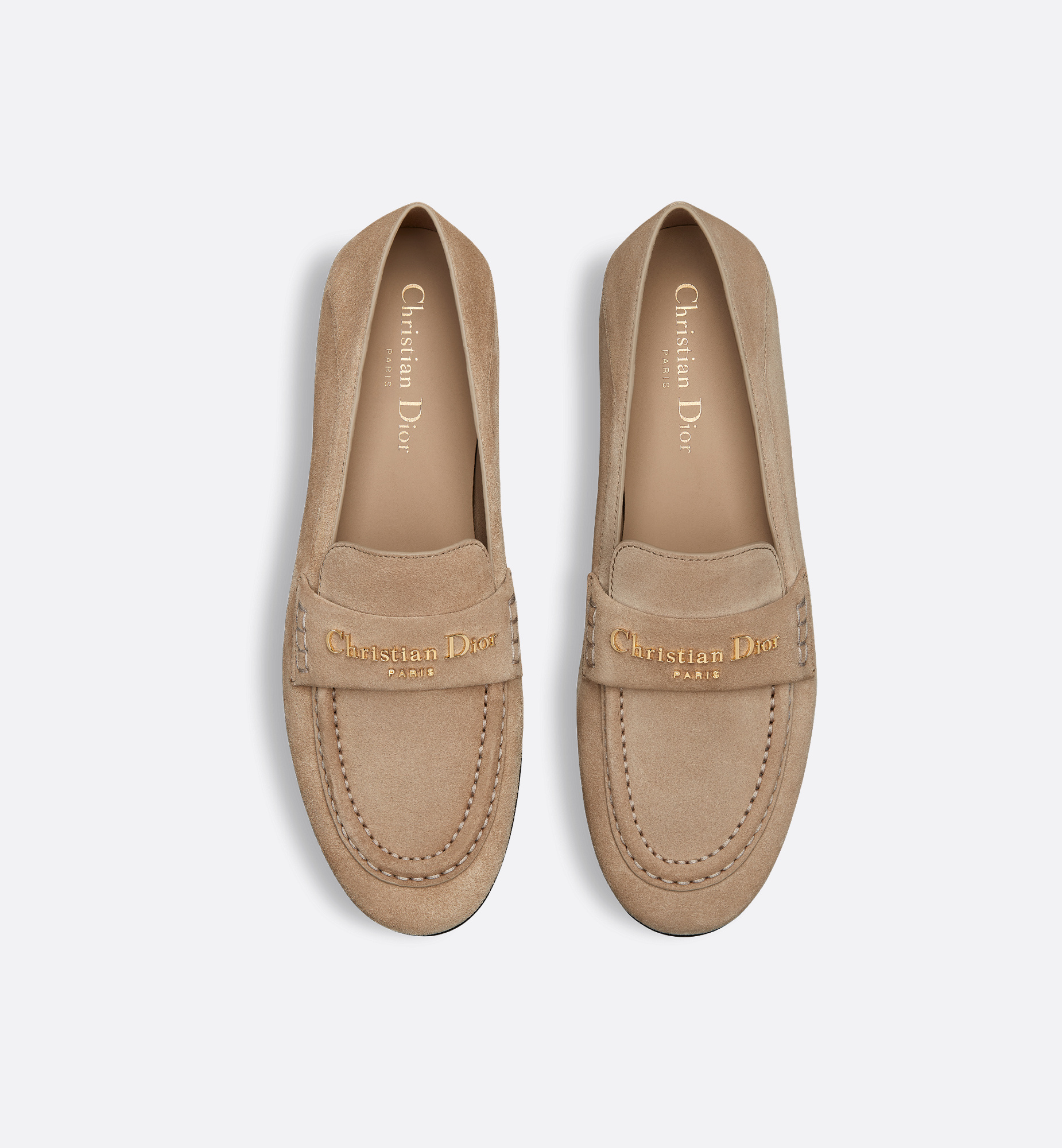 Dior Loafers Round Toe Flat Sole In Brown
