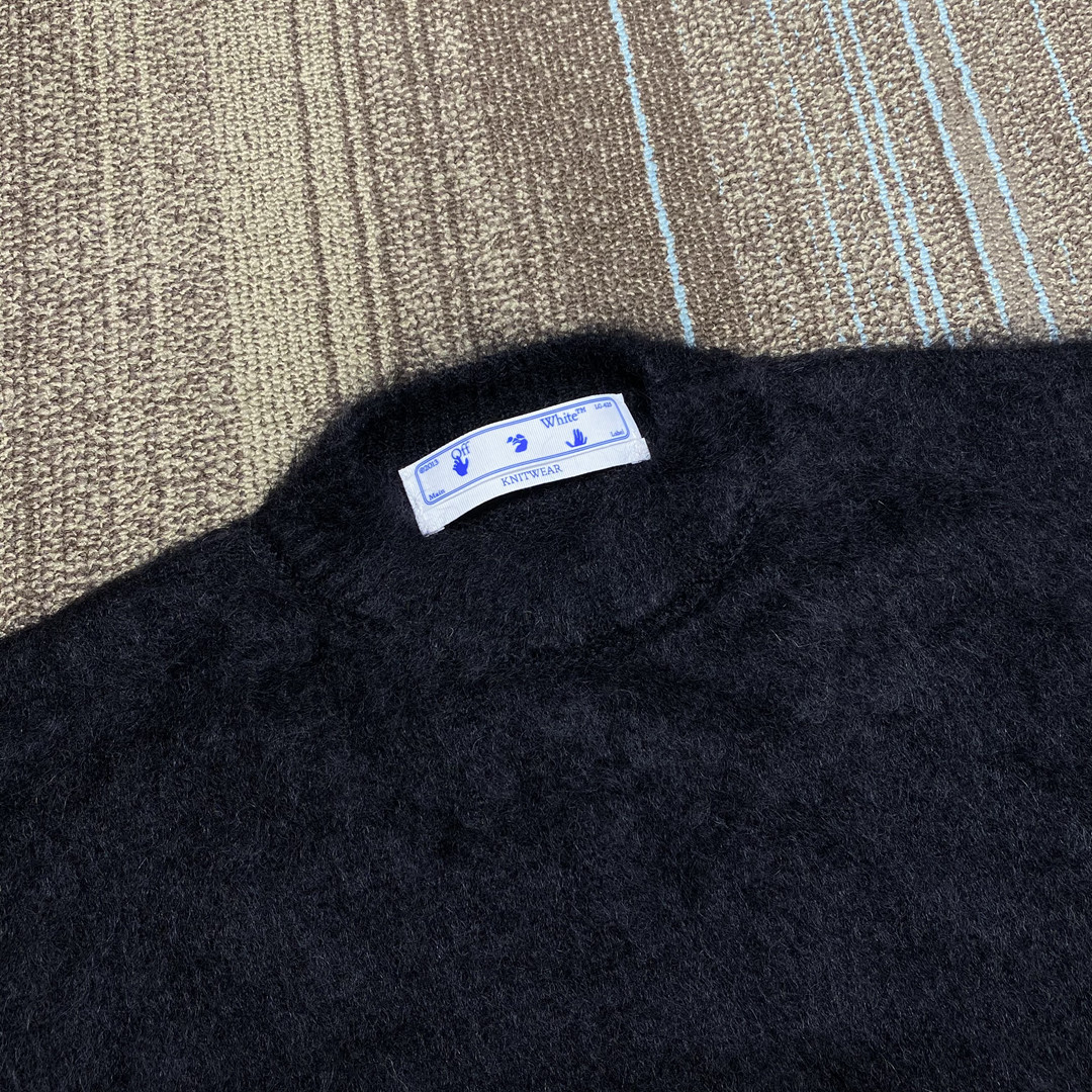 Off-white Brushed Wool Crew-neck Sweater With Contrasting Logo In Black
