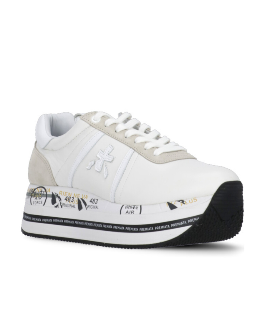 Premiata Conny Sneakers In Perforated White Leather In Transparent
