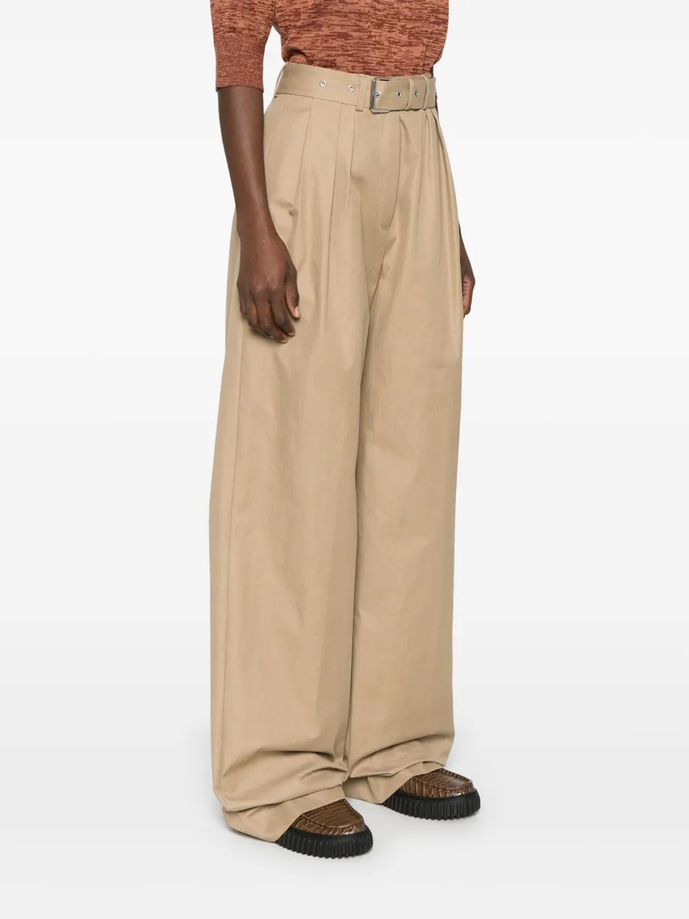 Dries Van Noten Wide-leg High Waist Trousers With Pleats And Pockets In Beige