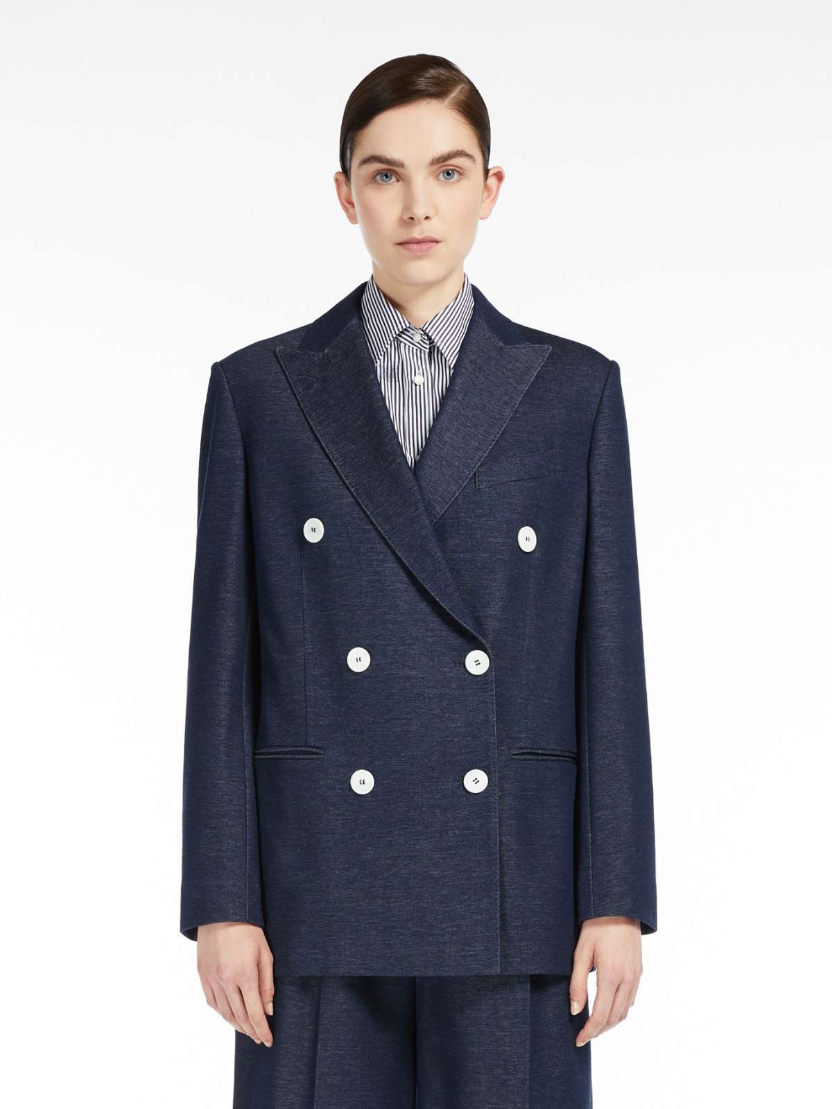 Max Mara Double-breasted Slim Suit Jacket In Blue