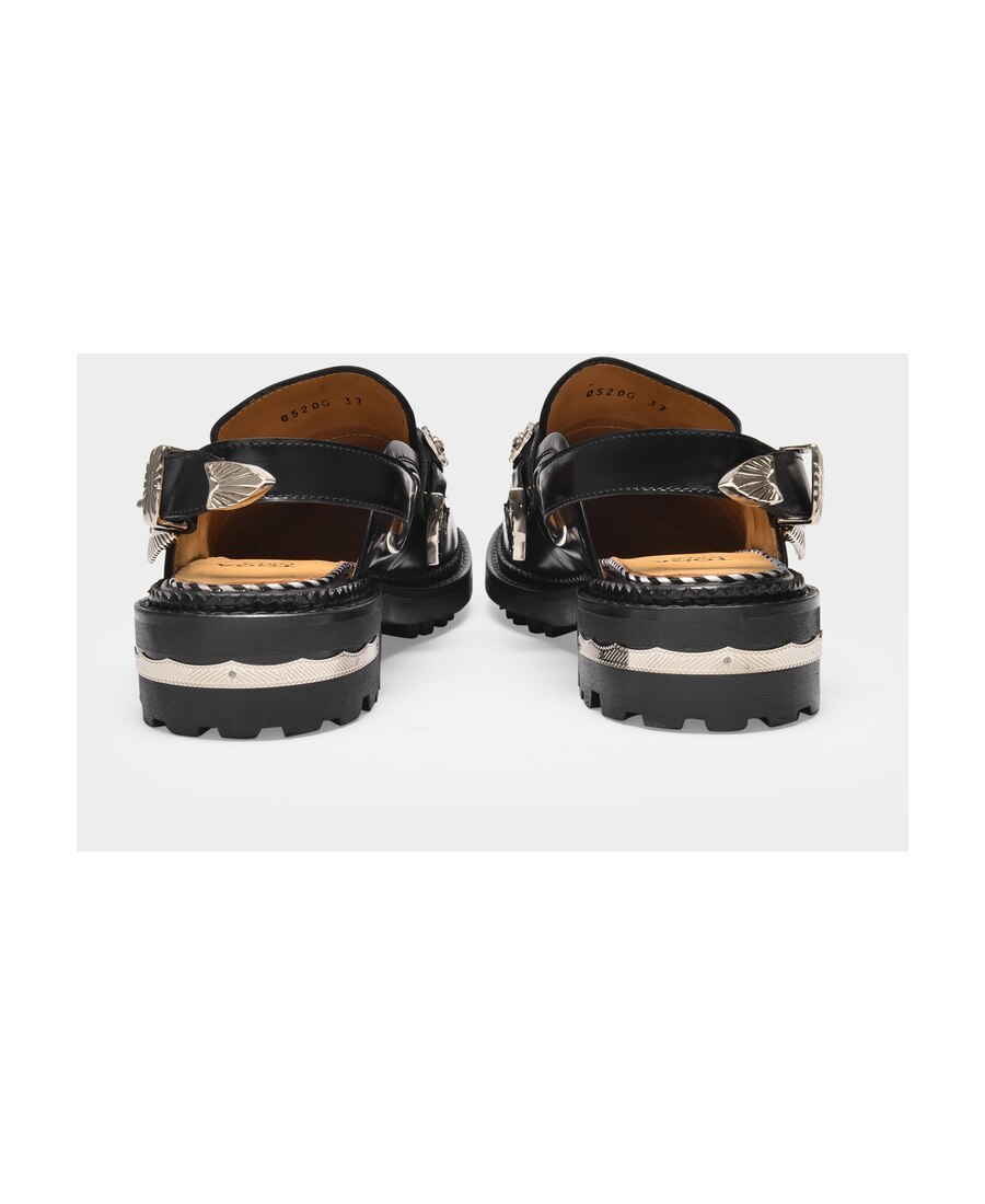 Toga Pulla Round-toe Slingback Mule Loafers In Black