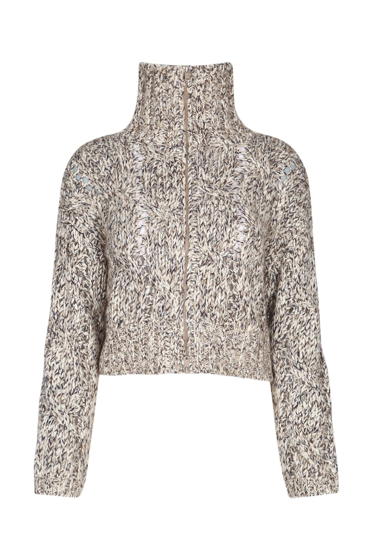 Brunello Cucinelli Dazzling Cable-knit Cardigan In Gray