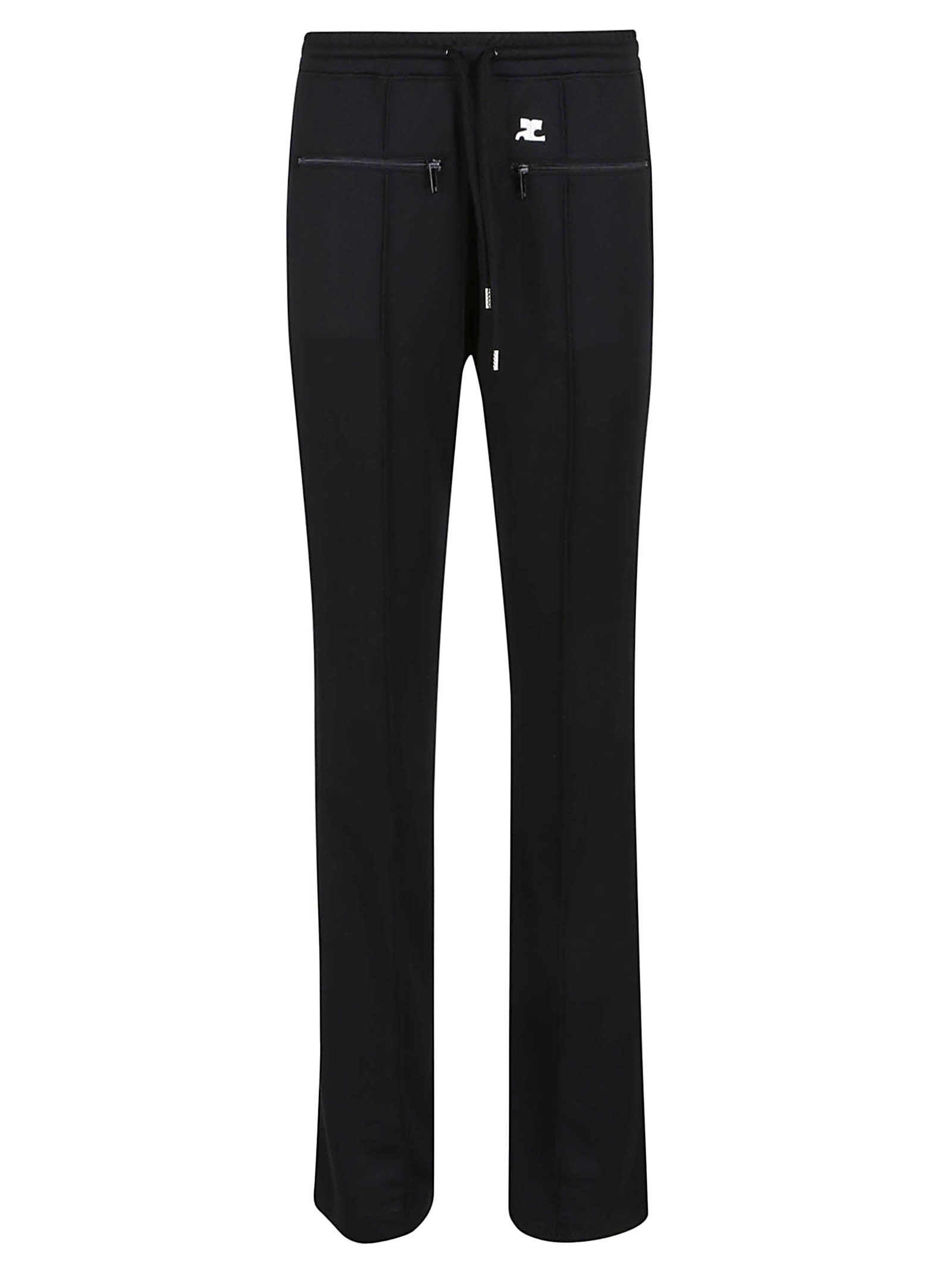 Shop Courrèges Logo-embroidered Flared Trousers In Black