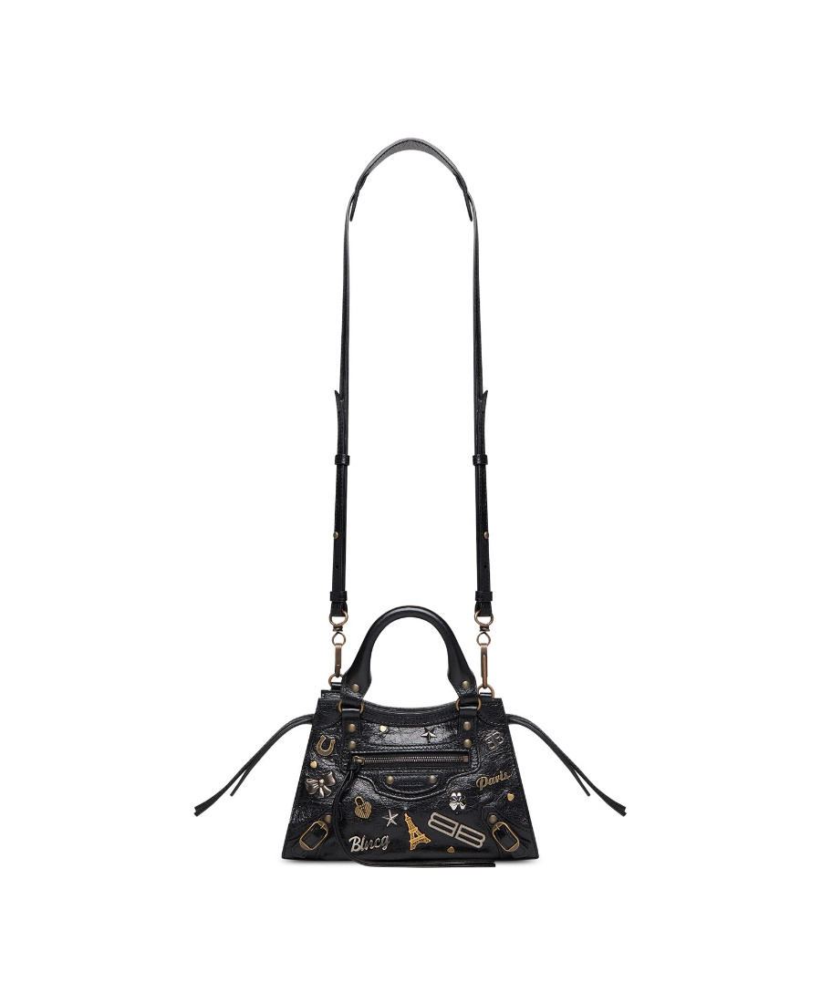 Balenciaga Green Leather Shoulder Handbag With Magnetic Closure And Metal Details In Black