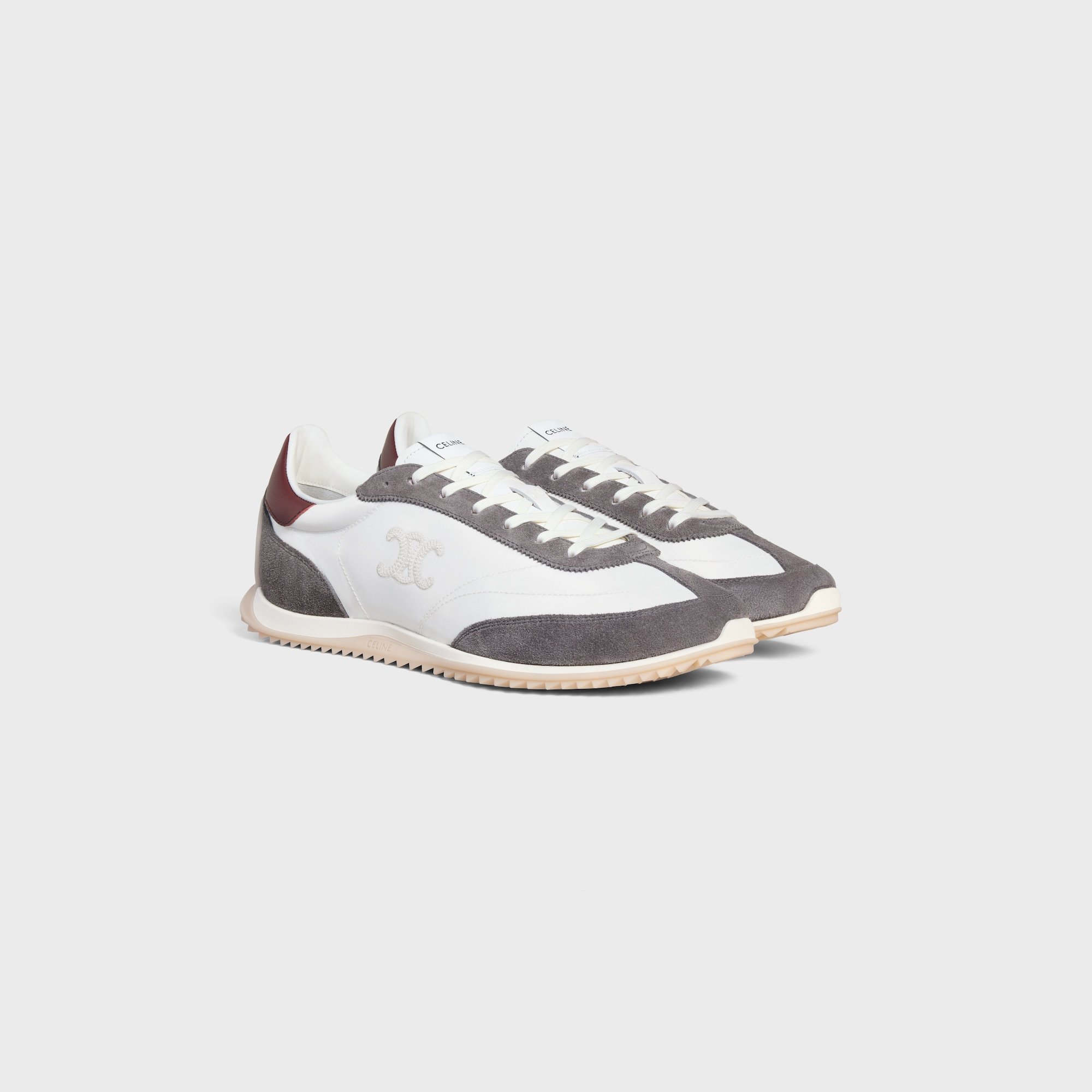 Celine Racer Low Lace-up Sneaker With Triomphe In Nylon, Suede Calfskin And Calfskin In White
