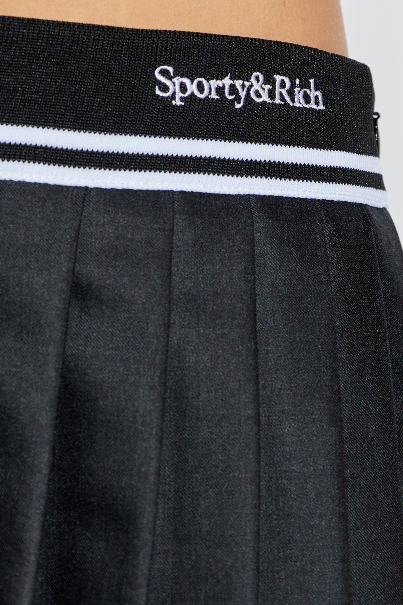 Sporty And Rich Gray Abigail Wool Pleated Miniskirt In Black