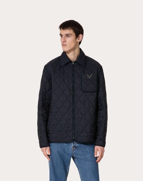 Valentino Quilted Nylon Shirt Jacket With Metallic V Detail In Black