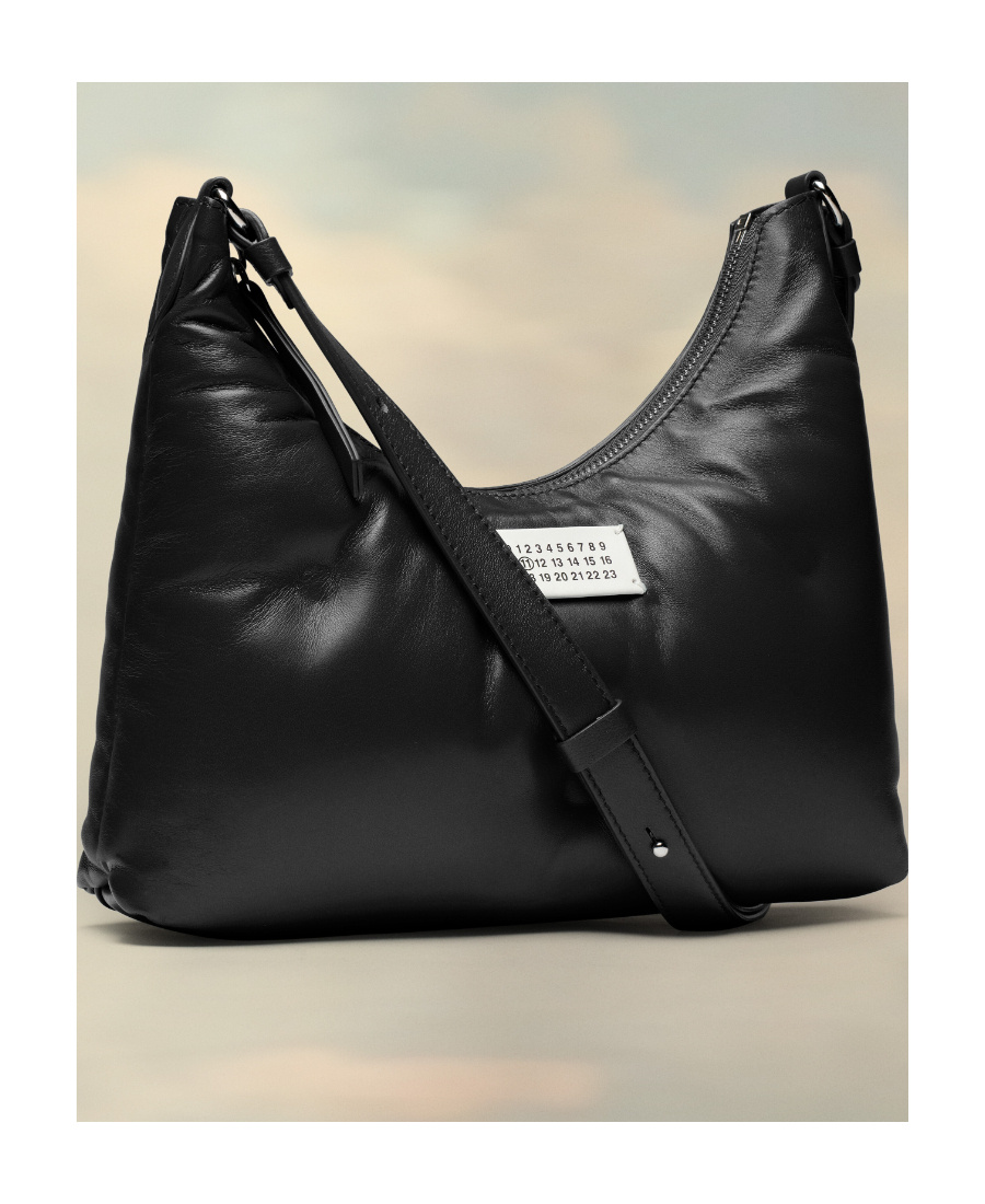 Maison Margiela Black Nappa Leather Small Glam Slam Hobo Shoulder Bag In Black