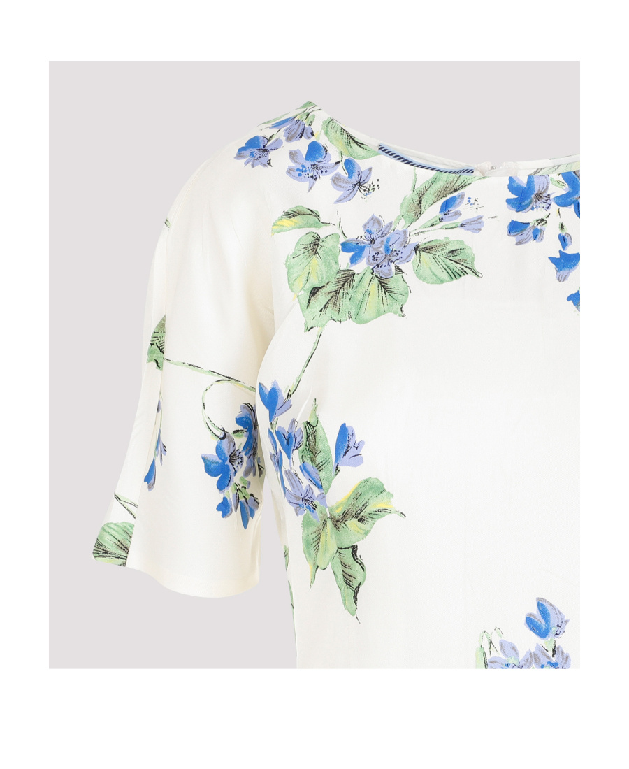 Prada Floral-print Twill Dress In White