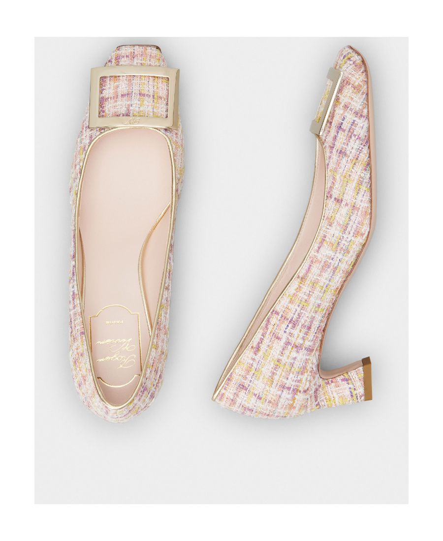 ROGER VIVIER TROMPETTE METAL BUCKLE PUMPS IN FABRIC