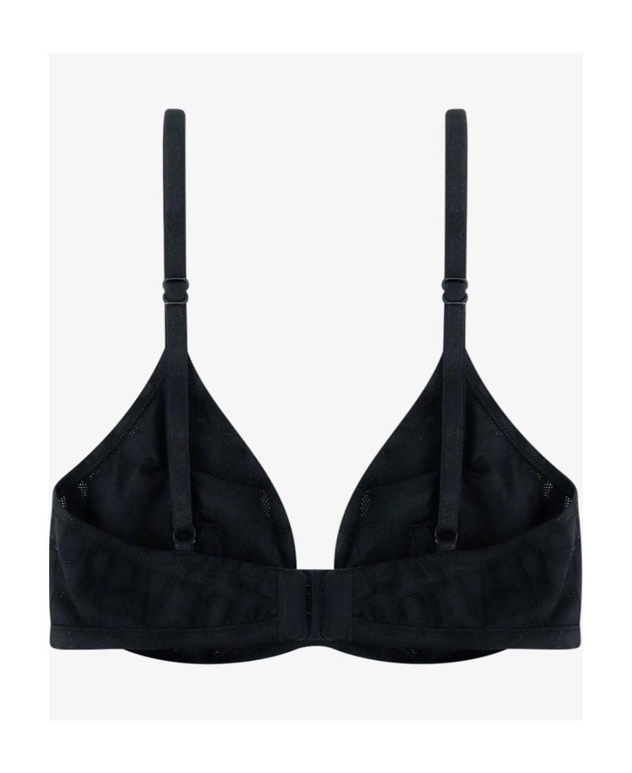 Versace Allover Logo Mesh Stretched Triangle Bra In Black