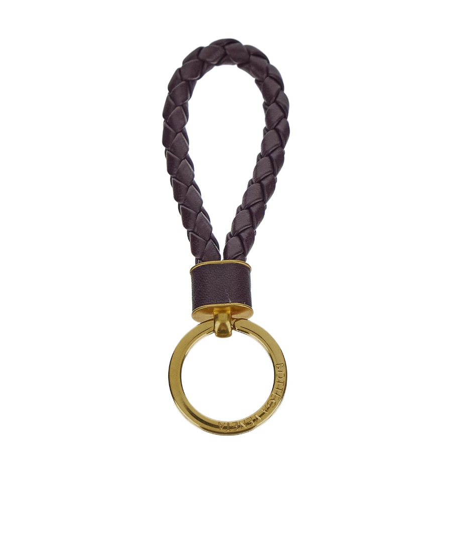 Bottega Veneta Intreccio Leather Keyring In Black
