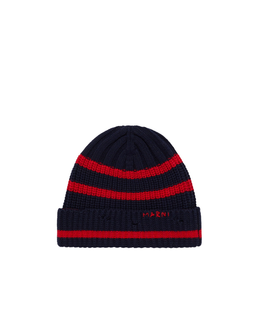 Marni Logo-embroidered Virgin-wool Beanie In Black