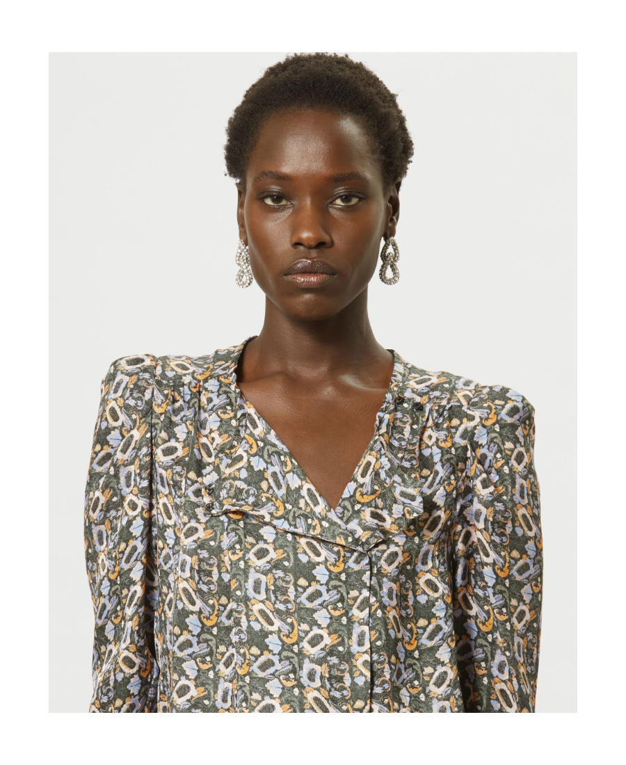 Isabel Marant Lensy Long-sleeved Floral-printed Blouse In Gray