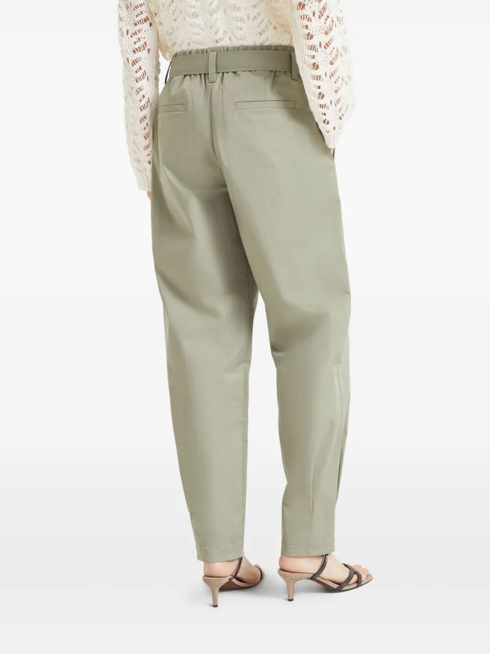 Brunello Cucinelli Women Stretch Cotton Gabardine Baggy Belted Pull On Pants In Sage Green