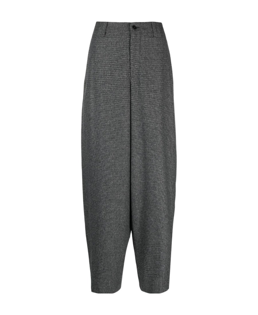 Closed Check-pattern Tapered Trousers In Black