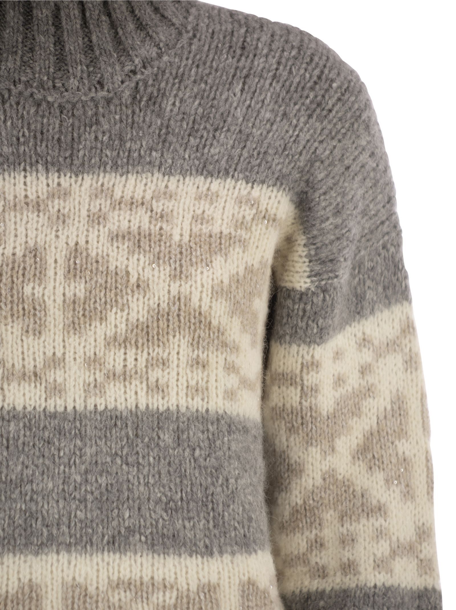 Peserico Striped High-neck Sweater In Gray