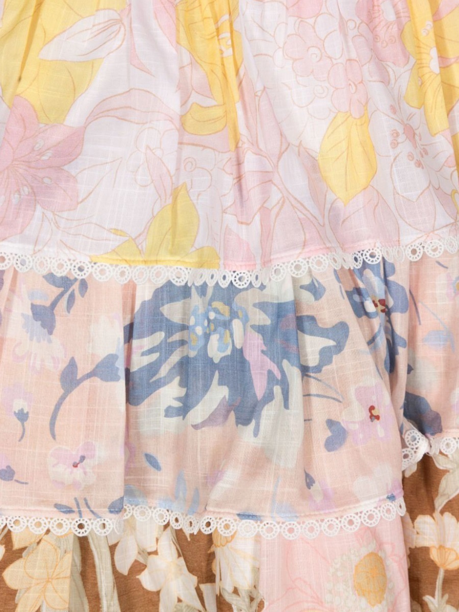 Shop Zimmermann Floral Tiered Cotton Dress In Nude