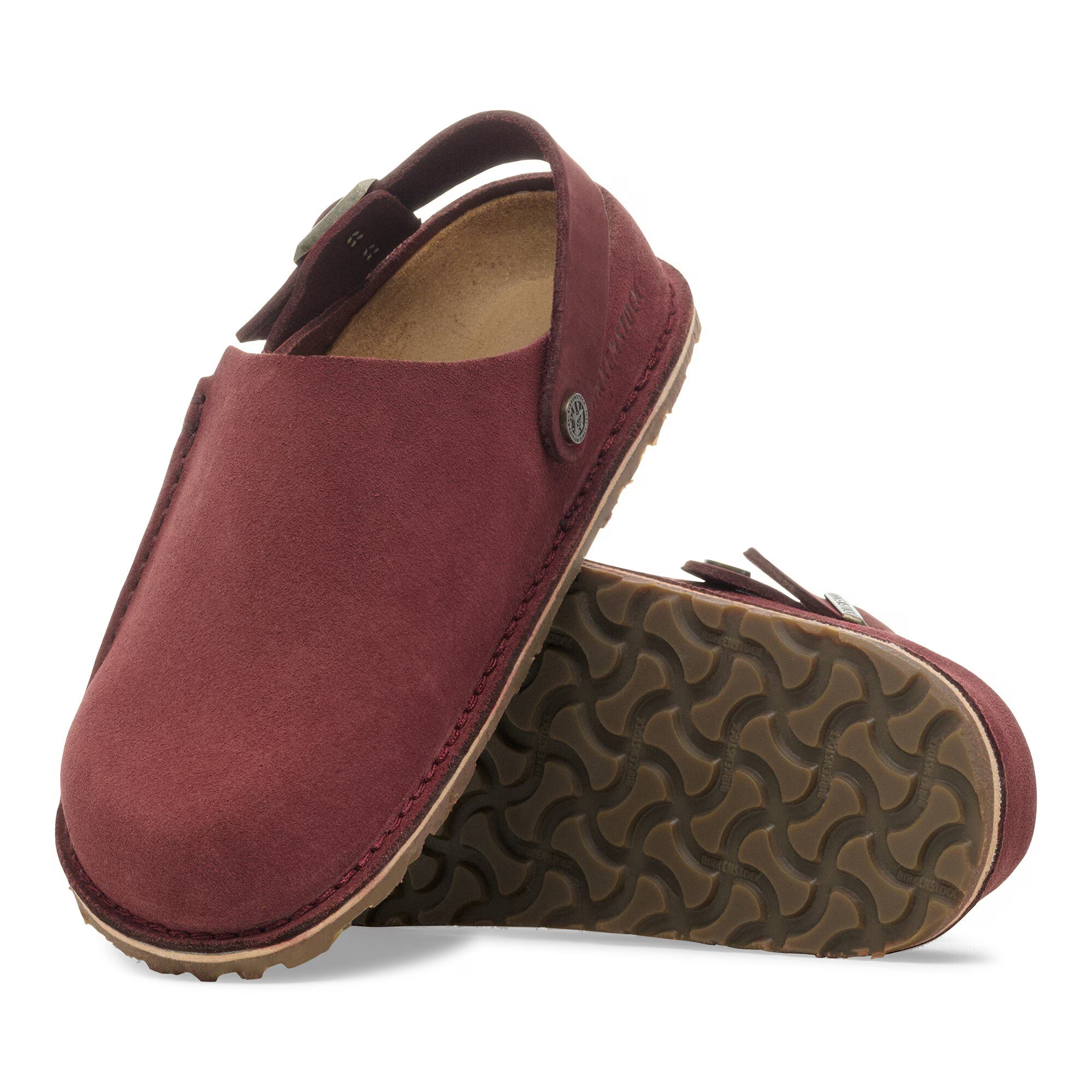 Birkenstock Lutry Premium Suede Mules In Burgundy