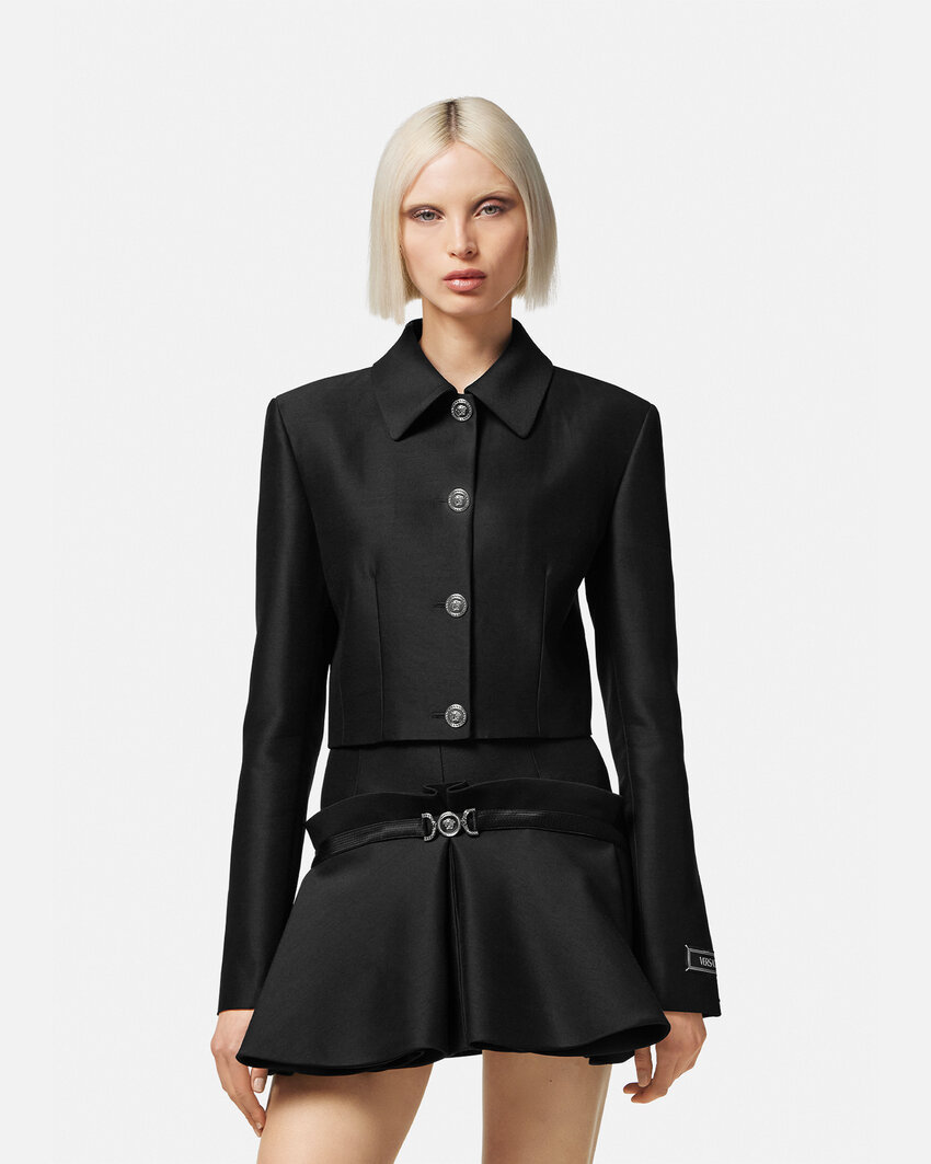 Versace Women Informal Sculptural Wool Silk Jacket In Black