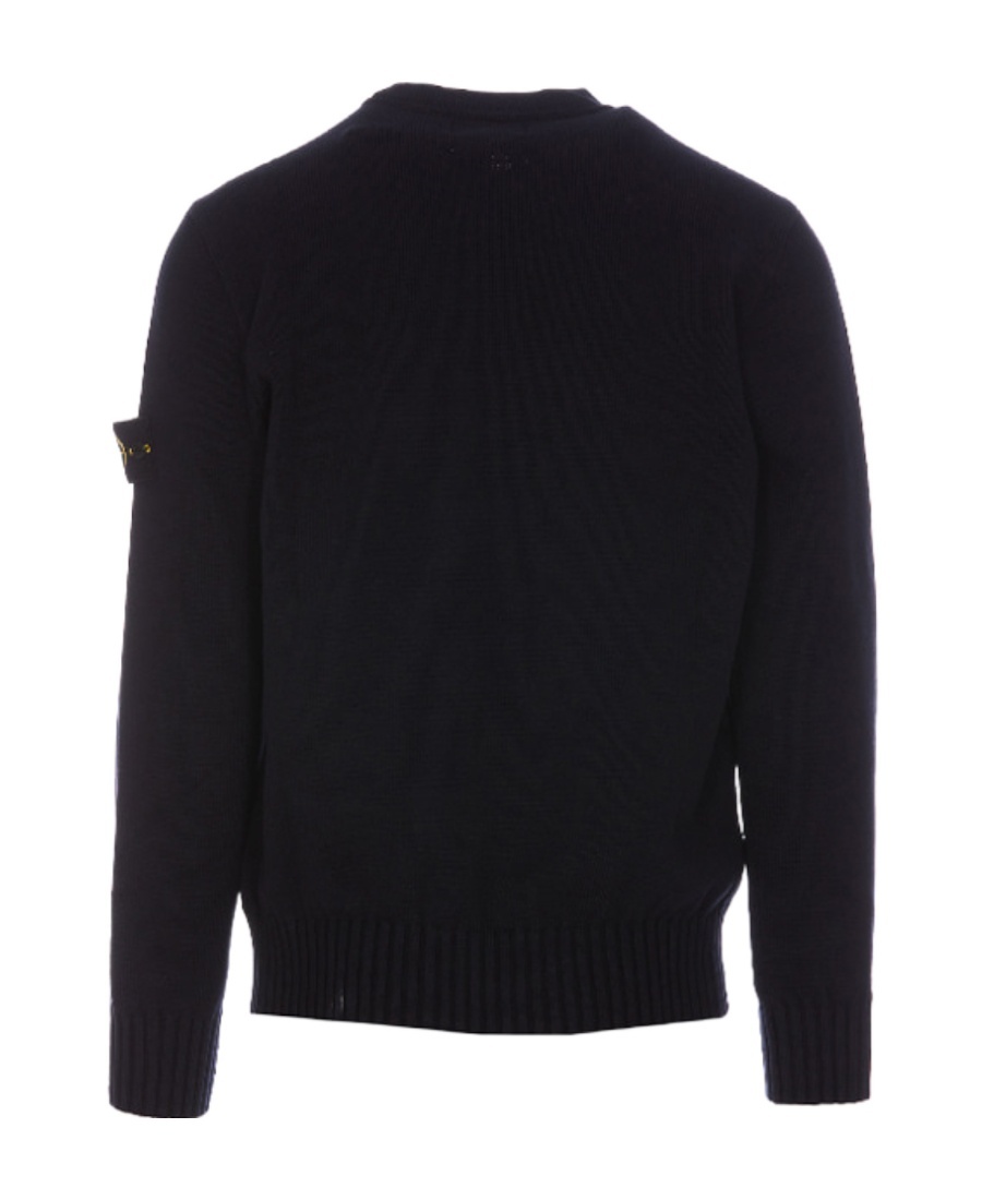 Stone Island Organic Cotton Crew Neck Sweater With English Ribs Knitwear Blue In Black