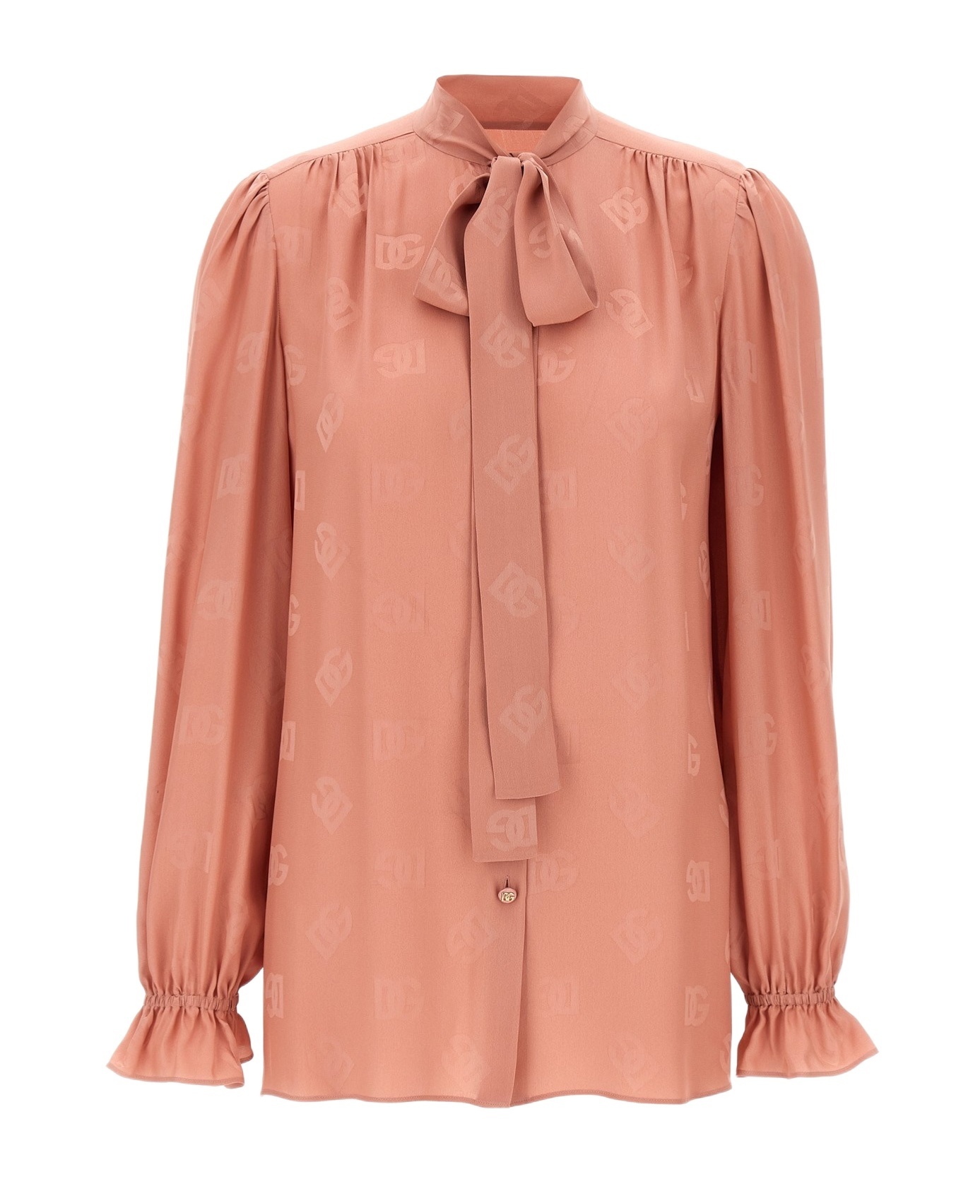 Dolce & Gabbana Silk Shirt With Puff Shoulders And Bow Detail In Pink