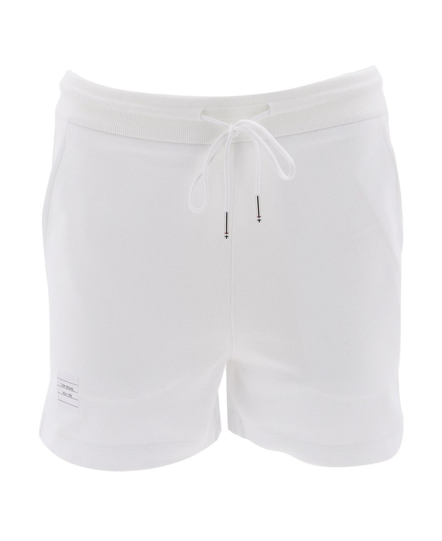 Shop Thom Browne Rwb Stripe Piqué Shorts In White