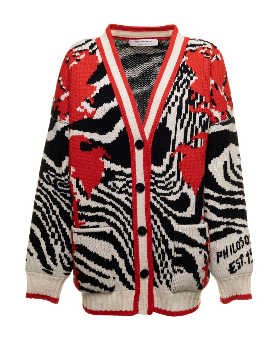 Philosophy Di Lorenzo Serafini Zebra-pattern Virgin Wool Cardigan In Multicolor