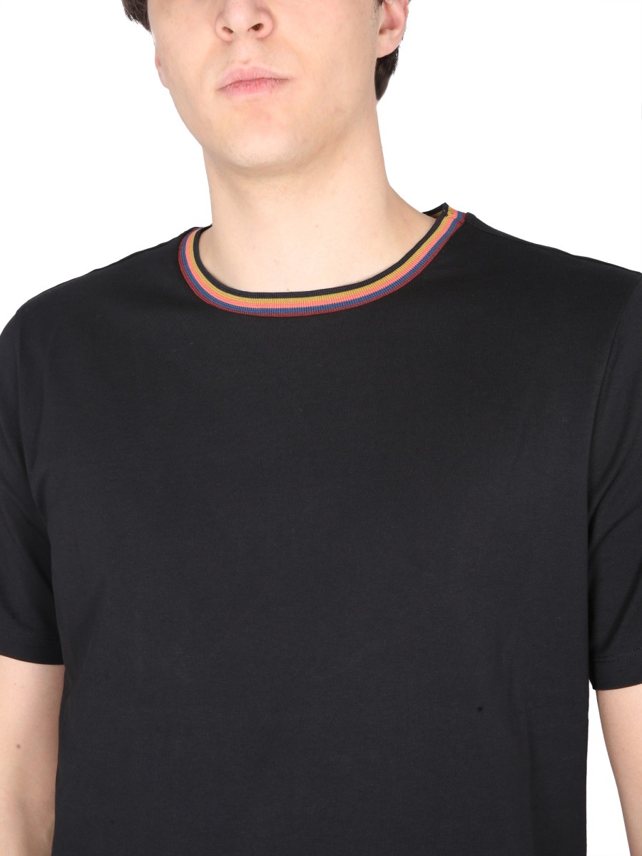 Paul Smith Stripe-trim Organic Cotton T-shirt In Black