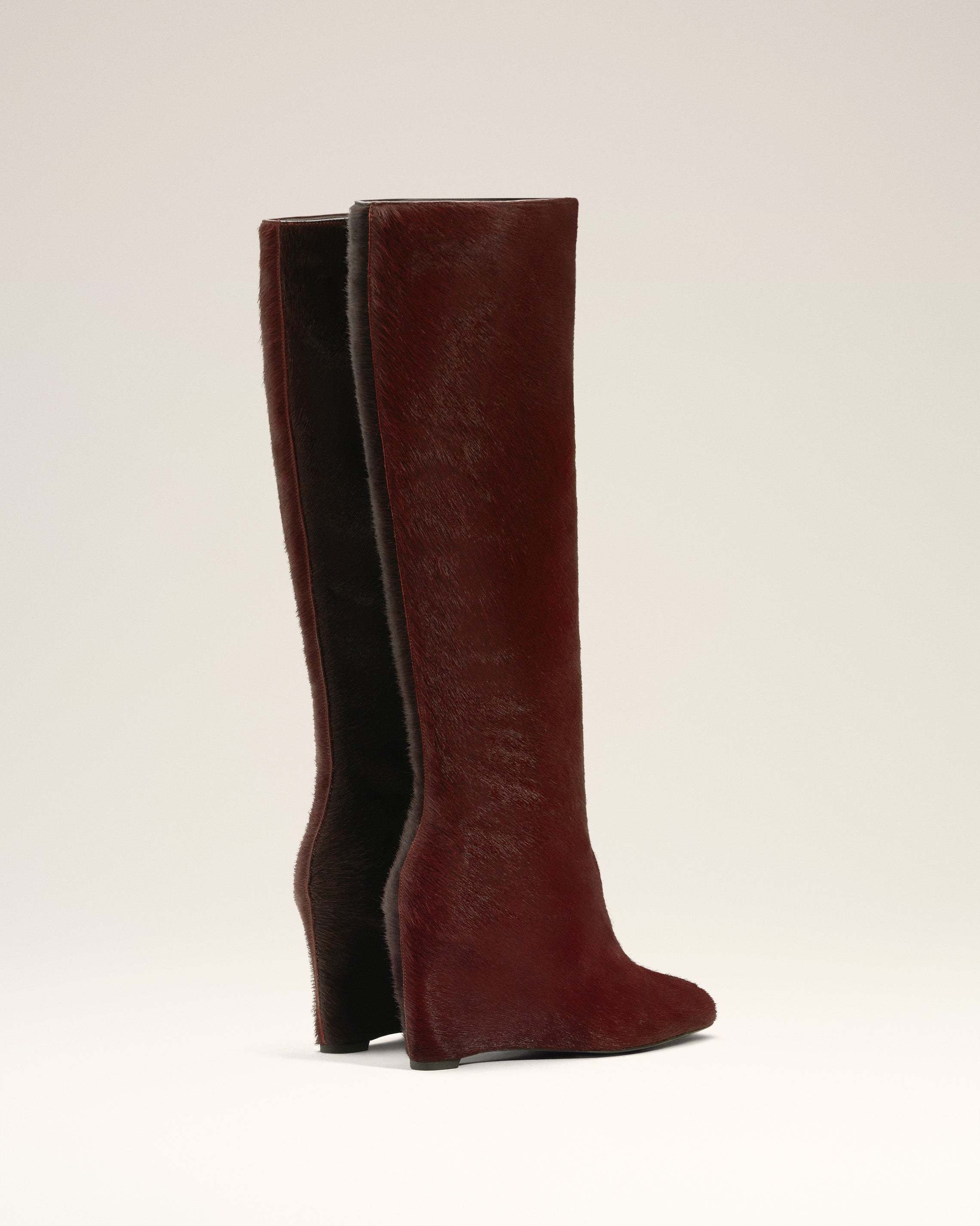 Ami Alexandre Mattiussi Burgundy Leather Bicolor Knee High Boots Red In Red