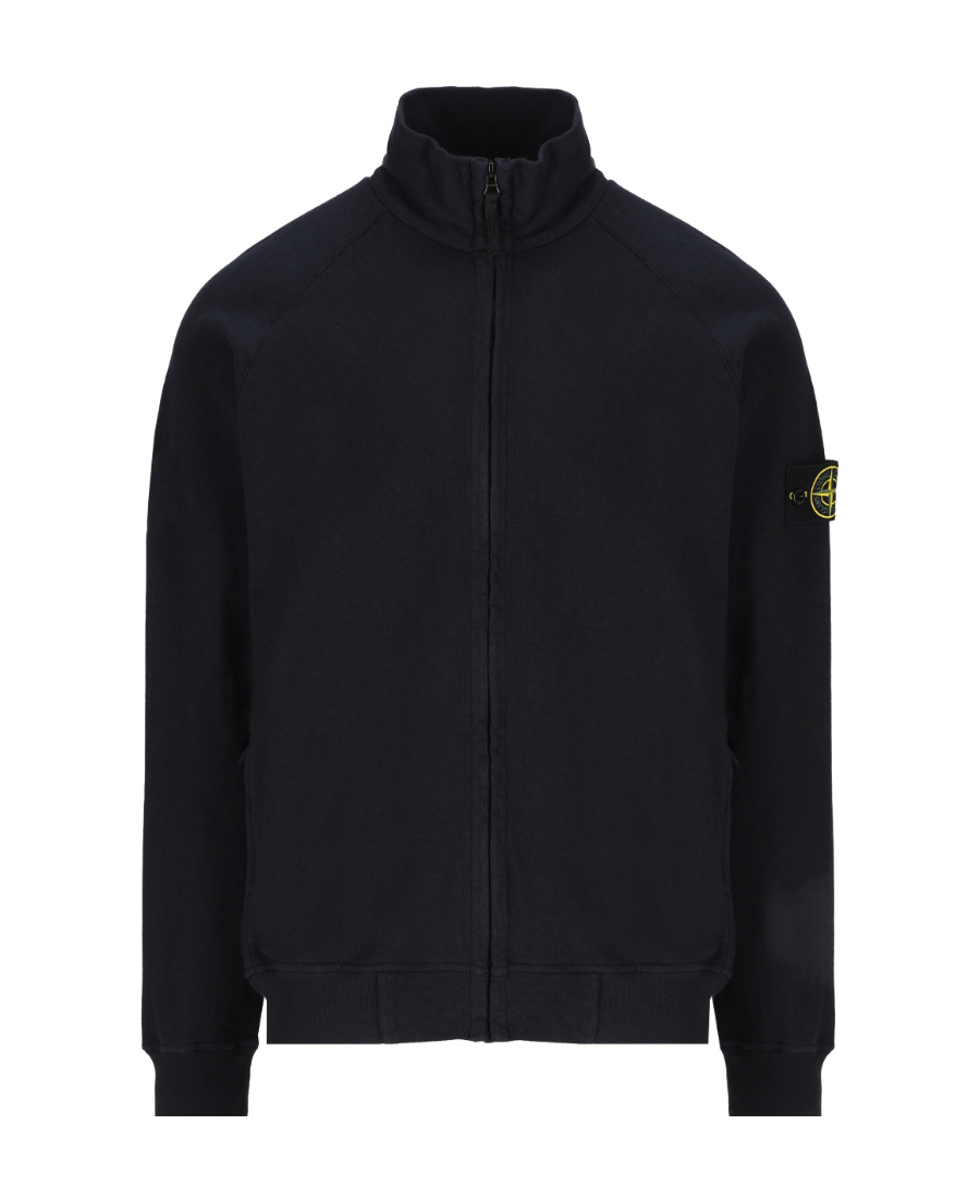 Stone Island Compass Patch Zipped Sweatshirt In Blue