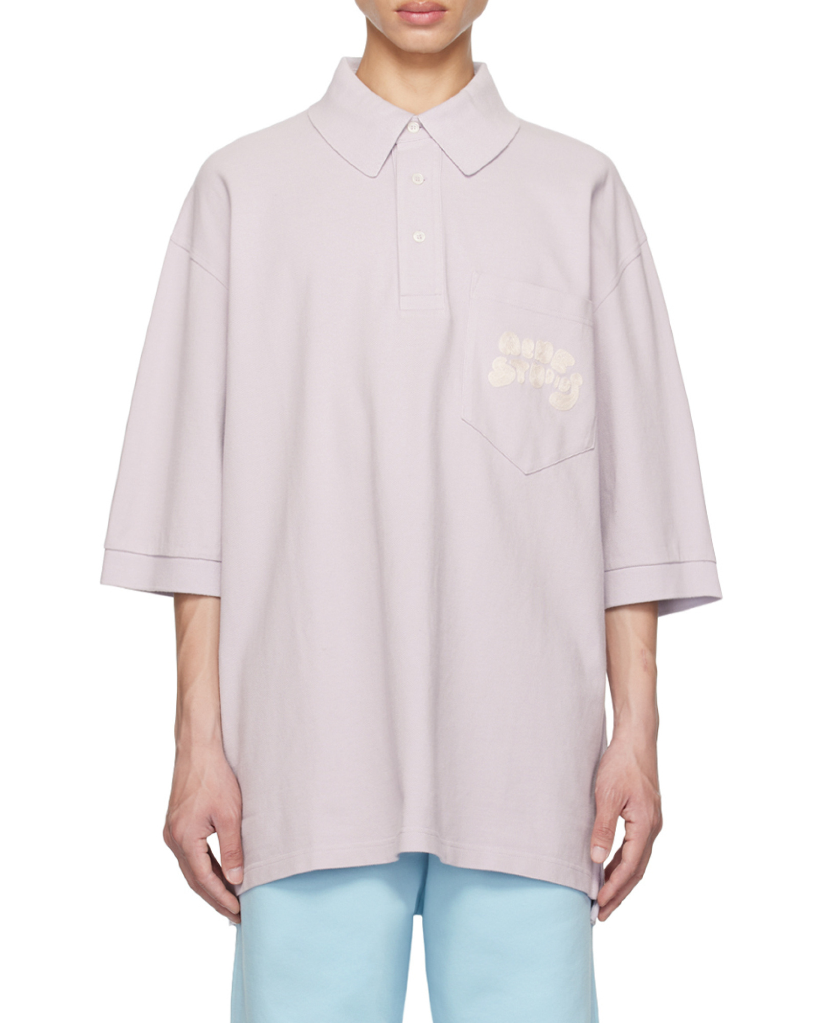Shop Acne Studios Drop Shoulder Polo Shirt In Pale Lilac