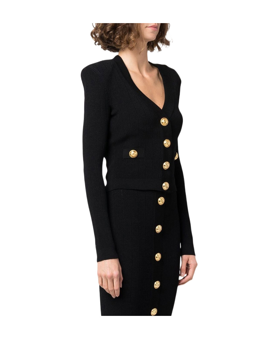 Balmain Cropped Knit Cardigan In Black