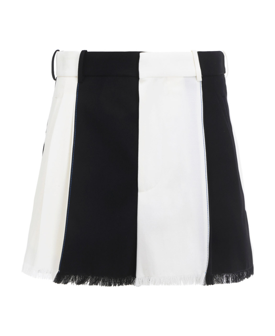 Marni Two-tone Frayed Wool Shorts In Black