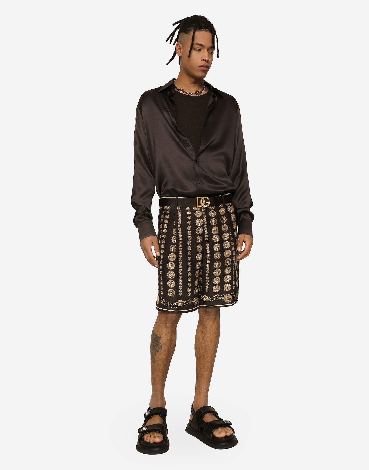 Dolce & Gabbana Motif-print Bermuda Shorts In Black