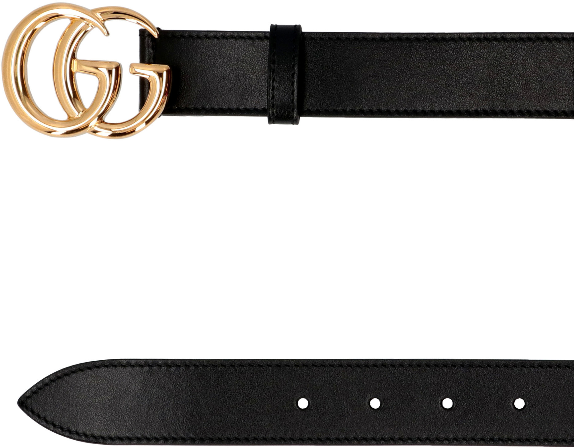 Gucci Black Belt With Double Gg Buckle In Black