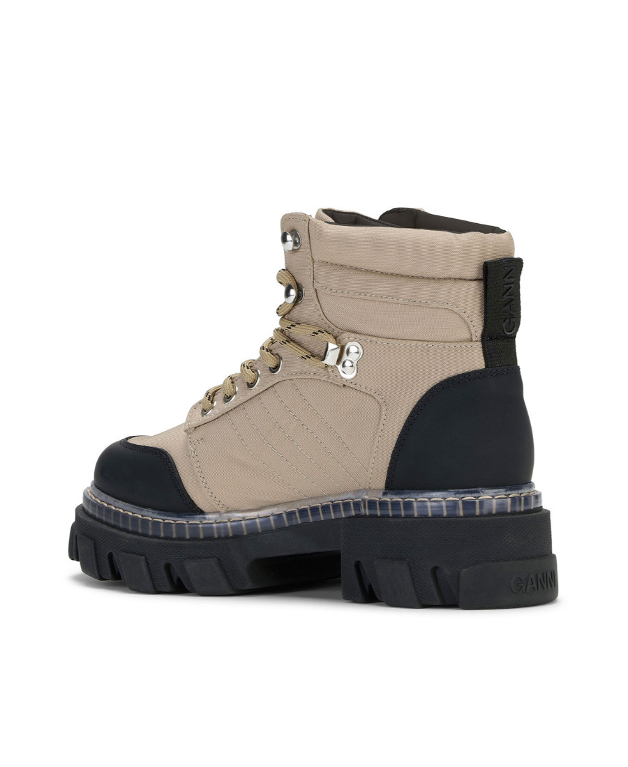Ganni Lace-up Hiking Boots In Nude