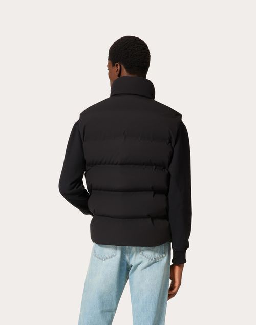 Valentino Matt Nylon Hooded Waistcoat With Vlogo Signature Patch In Black